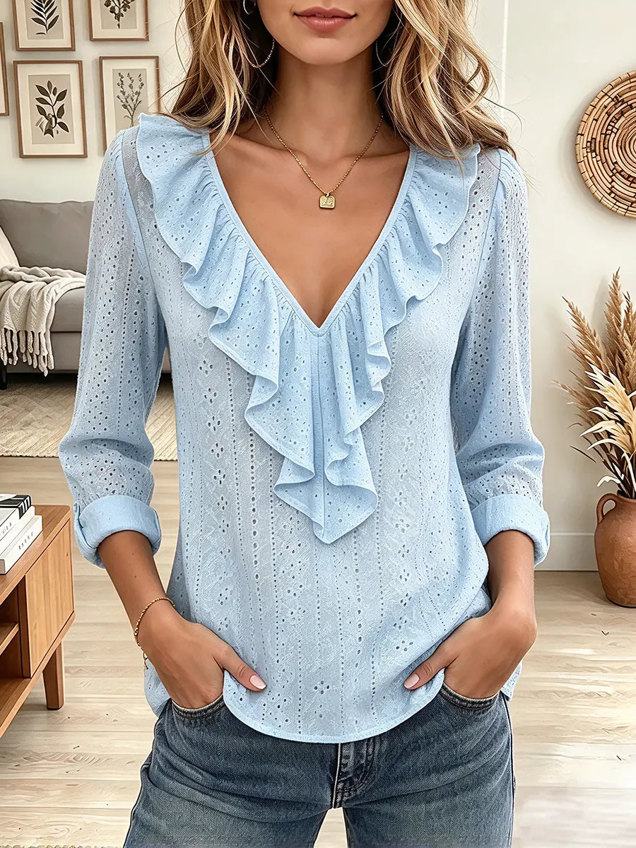 Vintage Elegant Openwork Cotton Blend Shirt