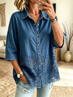 Women's Cutout Lace Denim Shirt
