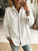 Retro Lace Hollow Art Casual Stylish Long Sleeve Cotton Linen Shirt