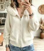 Women's Faux Fur Hooded Full-Zip Knit Cardigan
