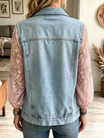 Women's Floral Lace Sleeve Denim Jacket