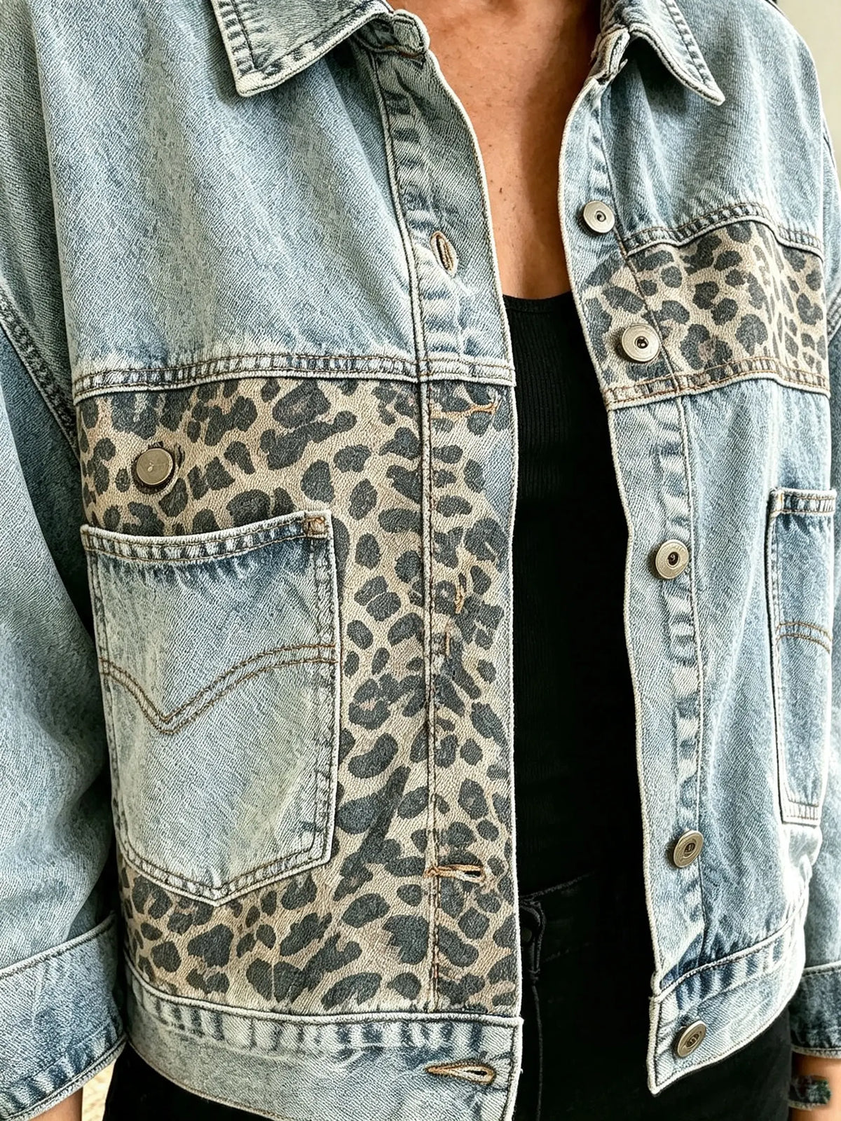 Women's Leopard Patch Denim Jacket