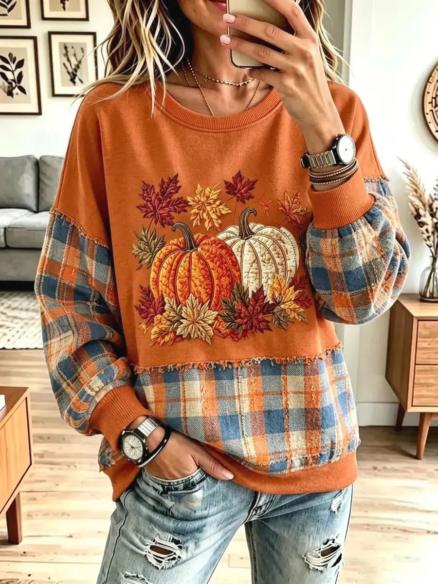 Vintage Pumpkin Autumn Pattern Art Casual Stylish Long Sleeve Sweatshirt