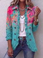 Vintage Elegant Pattern Patchwork Ruffled Jacket