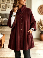 Women's Stand Collar Oversized Corduroy Poncho Coat