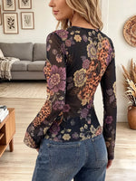 Vintage Elegant Sheer Mesh Leopard Print Shirt