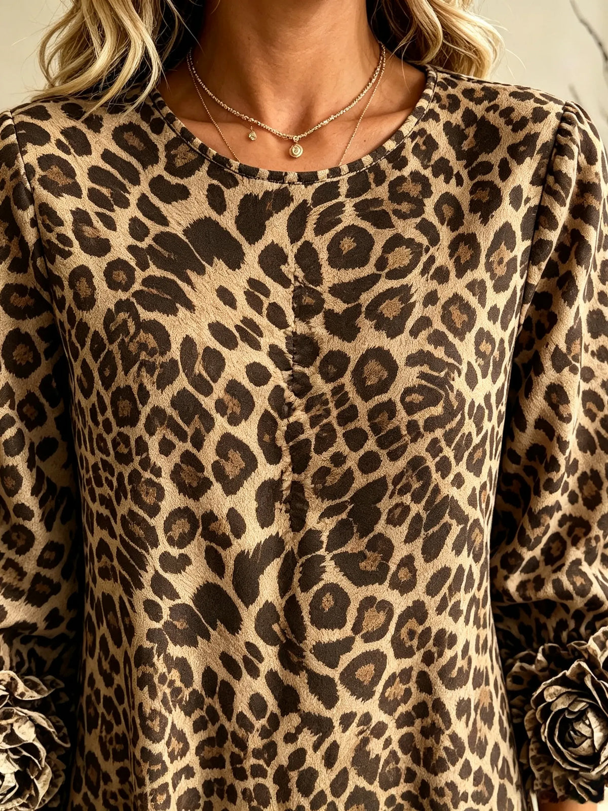 Women's 3D Floral Cuff Leopard Mini Dress