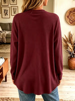 Women's Ribbed Henley Long Sleeve Tunic Top