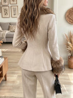Women's Faux Fur Collar Peplum Woolen Blazer