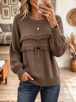 Women's Fringe Trim Crewneck Sweater