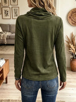 Women's Asymmetric Wrap Cowl Neck Faux Suede Top