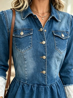 Women's Eyelet Lace Tiered Denim Mini Dress
