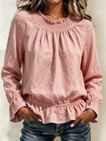 Women's Smocked Neck Ruffle Hem Blouse