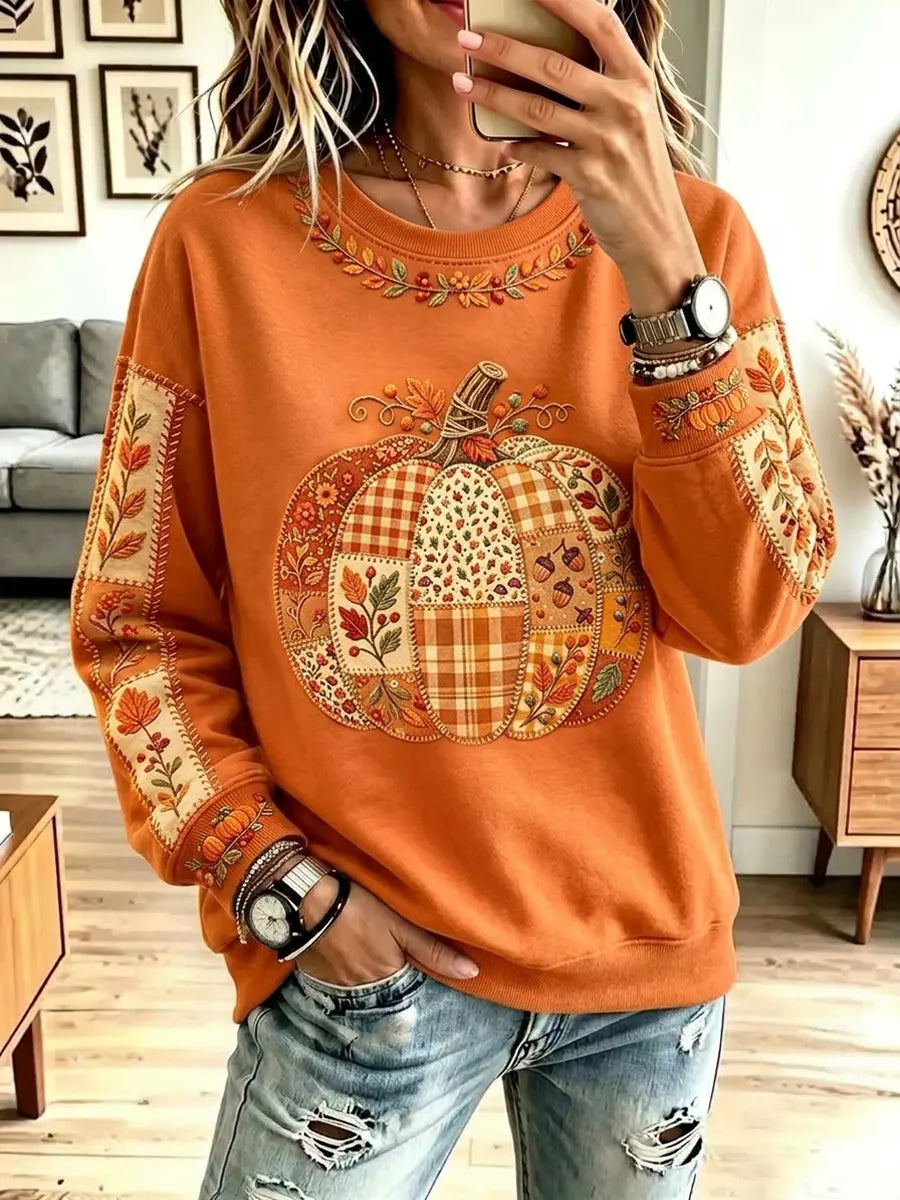 Vintage Pumpkin Autumn Pattern Art Casual Stylish Long Sleeve Sweatshirt