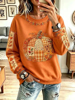 Vintage Pumpkin Autumn Pattern Art Casual Stylish Long Sleeve Sweatshirt