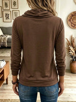 Cowl Neck Asymmetric Button Long Sleeve Top