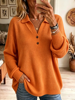 Women's Lapel Collar Henley Knit Sweater
