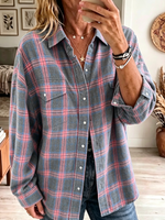 Women's Oversized Plaid Flannel Button-Down Shirt