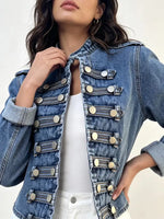 Retro Solid Color Stand Collar Art Casual Stylish Long Sleeve Denim Coat
