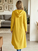 Women Yellow Hooded Drawstring Irregular High Low Long Tunic Sweatshirt