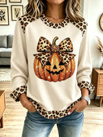 Vintage Pumpkin Halloween Pattern Art Casual Stylish Long Sleeve Sweatshirt