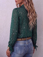 Vintage Elegant Shimmering Chiffon Patchwork Tie Bow Shirt