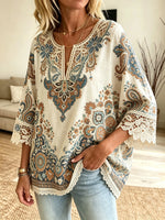 Women's Tribal Crochet Cutout Blouse