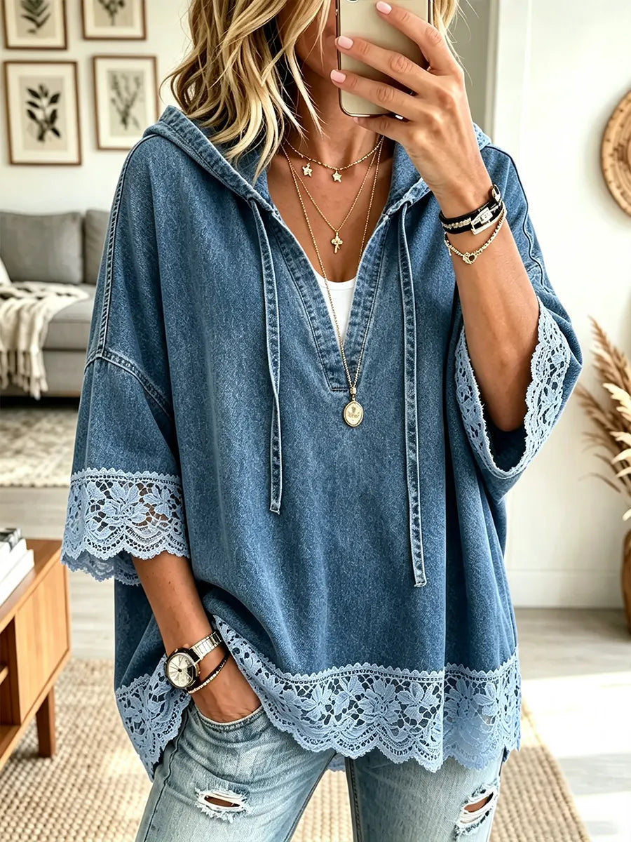 Women's Lace Denim Hoodie