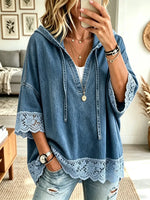 Women's Lace Denim Hoodie