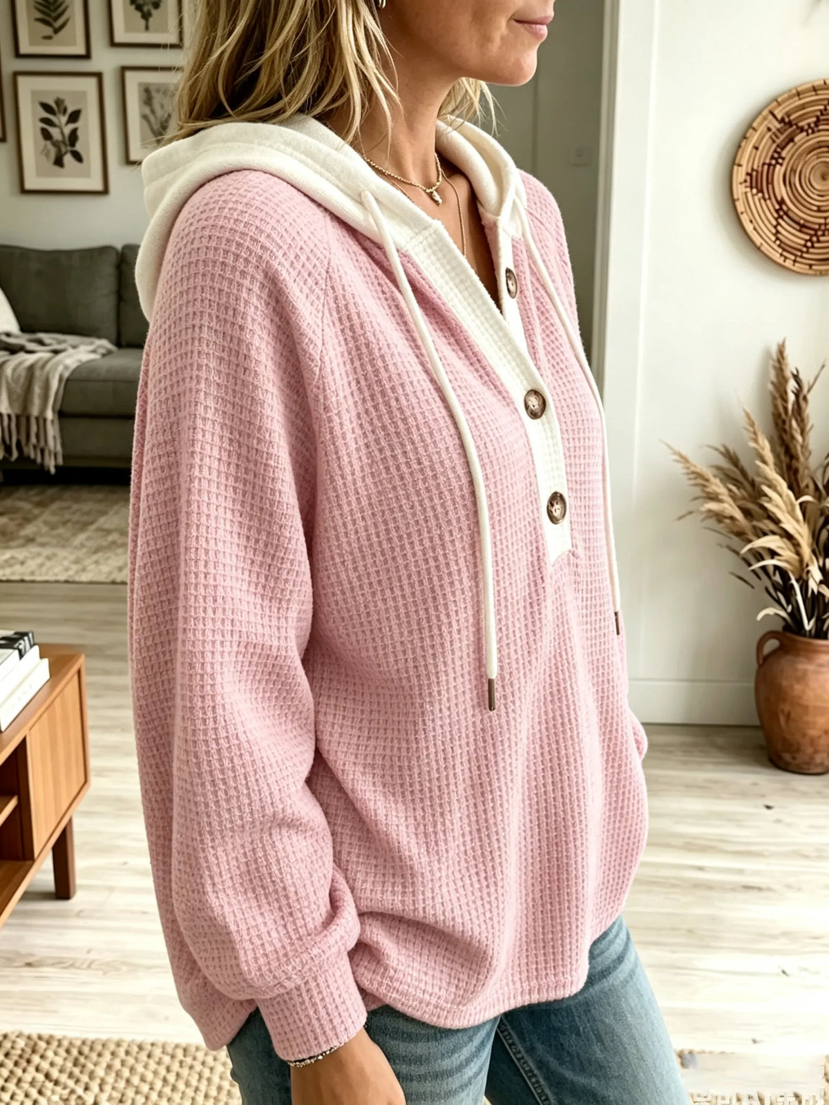 Women's Contrast Trim Waffle Knit Hoodie