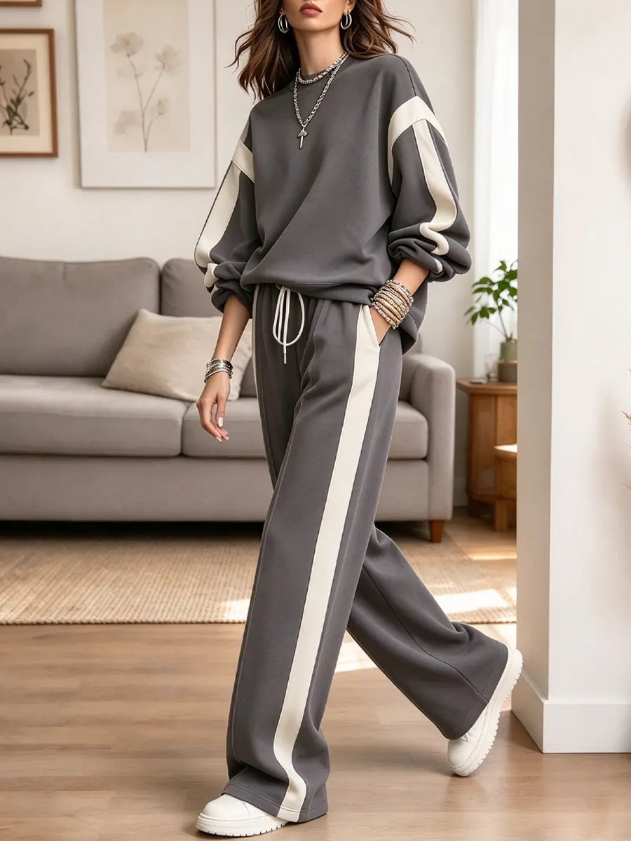 Retro Chic Cozy Art Casual Stylish Long Sleeve Top And Pants Two-piece Set