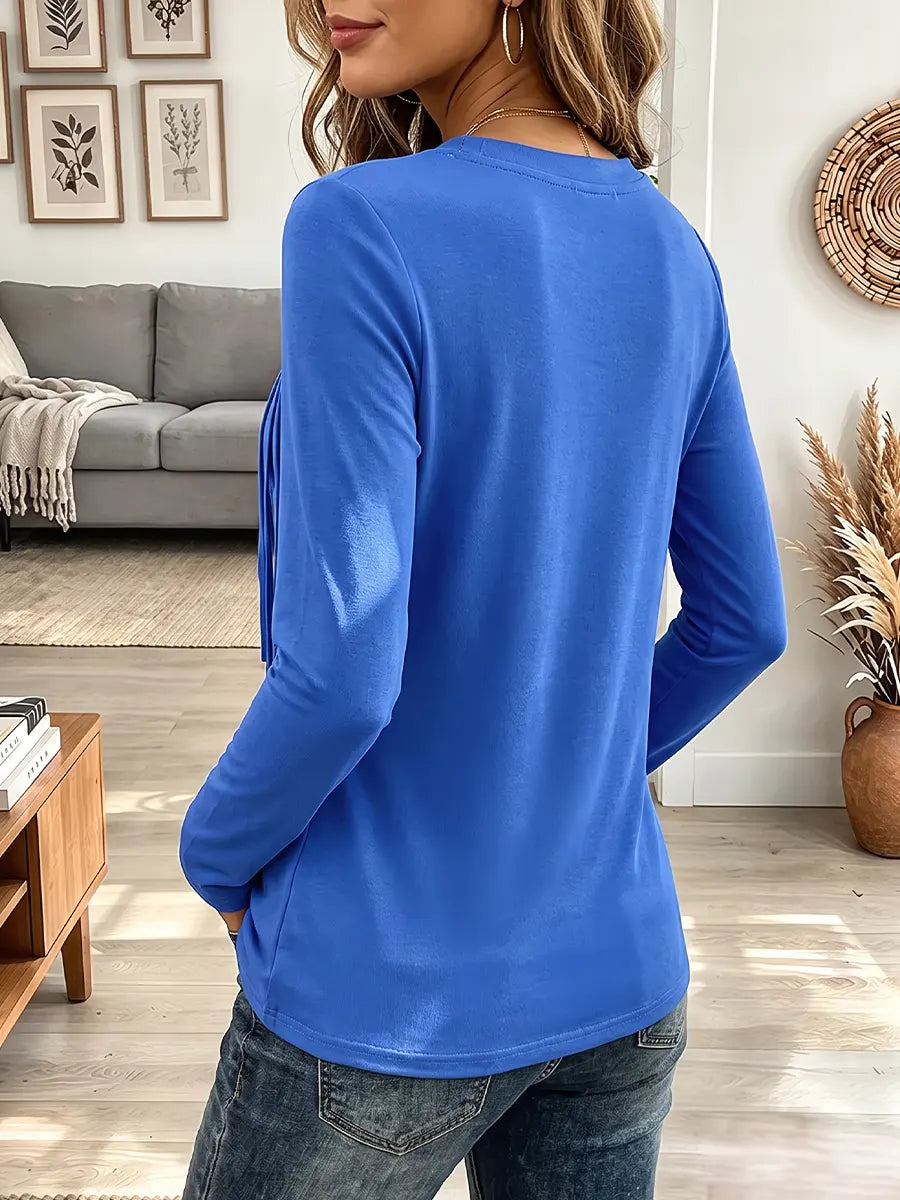 Vintage Elegant Cotton Blend Patchwork Fringed T-shirt