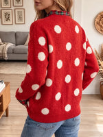 Vintage Elegant Knit Patchwork Plaid Buttons Polka Dots Sweater