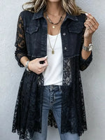 Retro Floral Lace Patchwork Art Casual Stylish Long Sleeve Denim Coat
