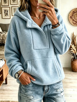 Women's Half-Zip Kangaroo Pocket Teddy Fleece Hoodie