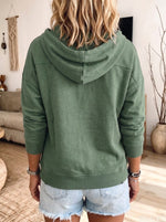 Women Henley Snap Button Hoodie Long Sleeve Pocket Drawstring Loose Sweatshirt