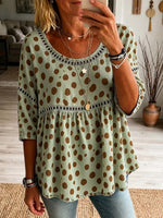 Retro Polka Dot Pattern Art Print Casual Hollow Short Sleeve Cotton Linen Shirt