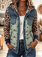 Vintage Elegant Leopard Print Patchwork Quilted Winter Jacket