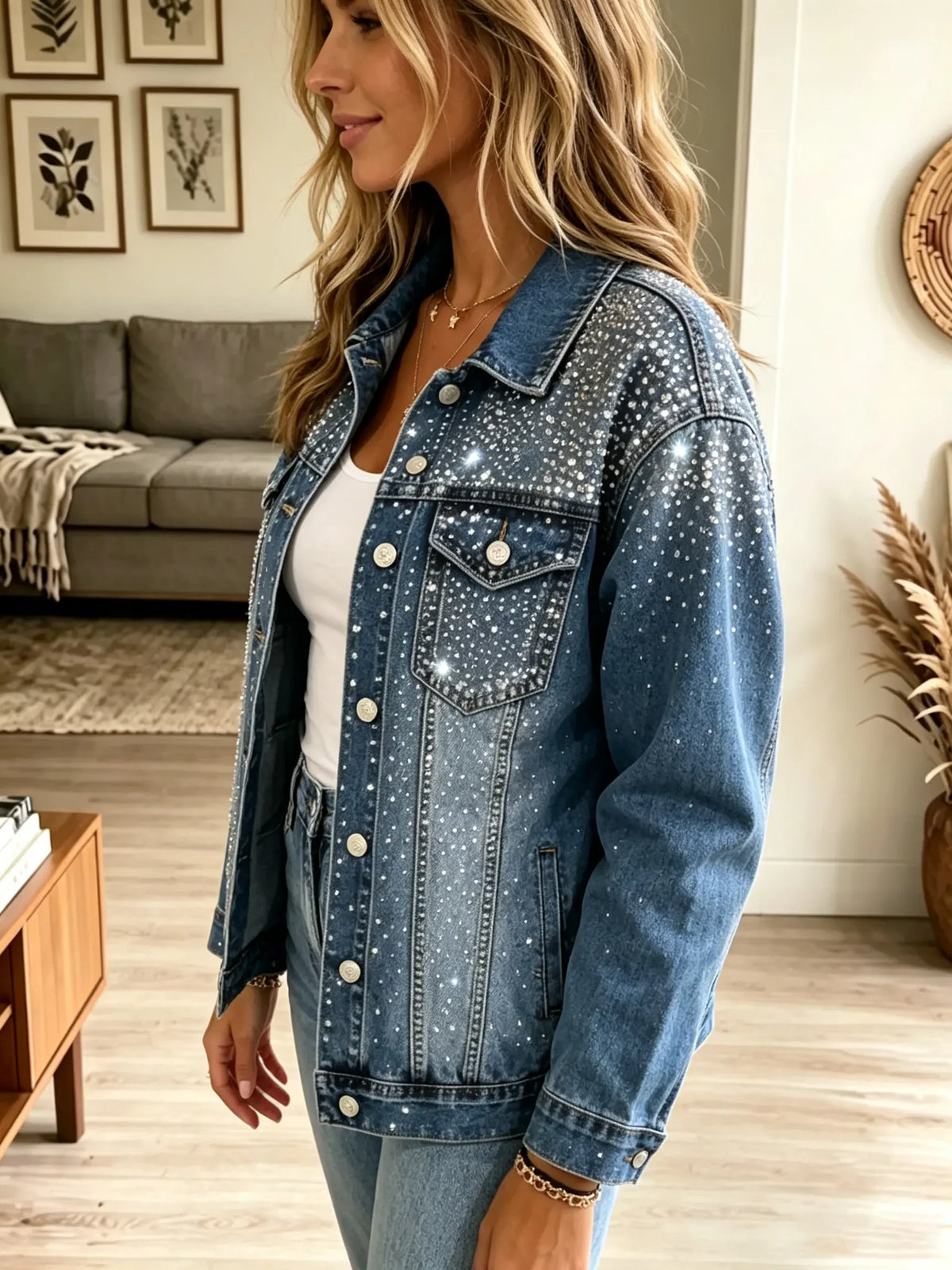 Women's Rhinestone Embellished Denim Jacket