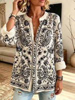 Retro Ethnic Pattern Art Print Casual Long Sleeve Cotton Linen Shirt