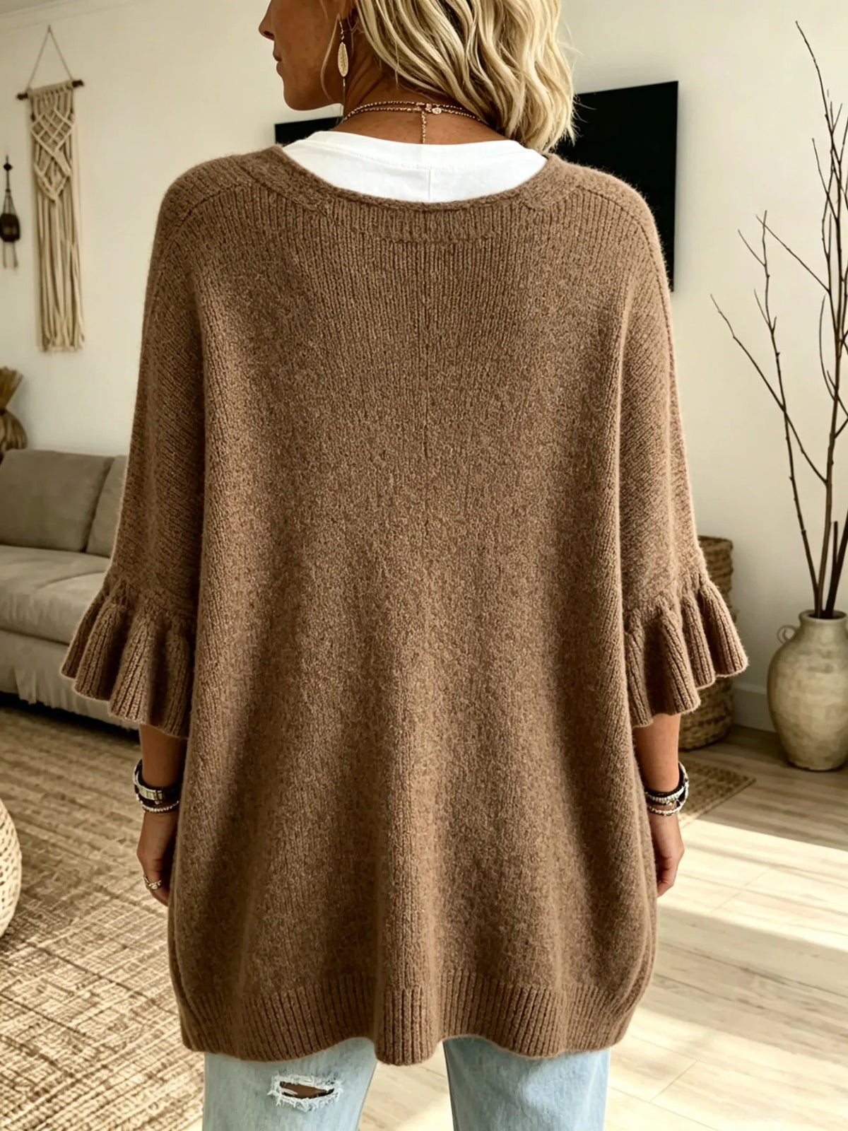 Women's Ruffle Sleeve Open-Front Cardigan