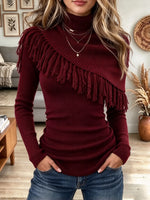 Women's Fringe Trim Turtleneck Knit Top