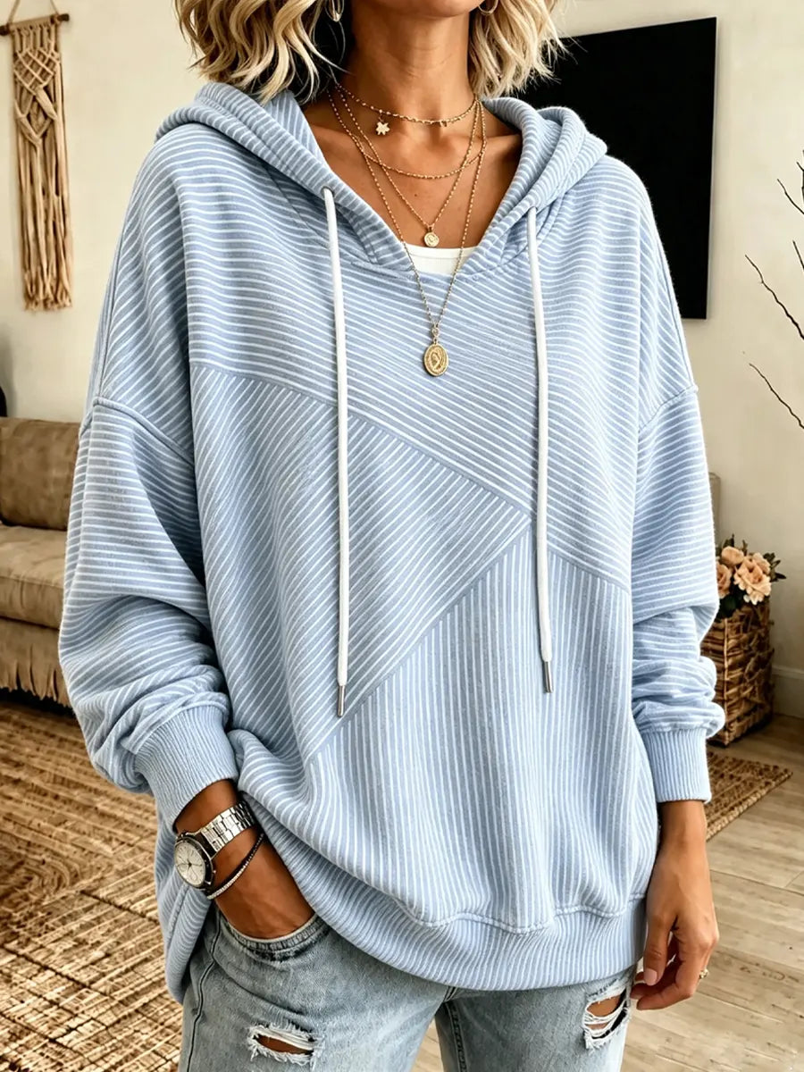 Stripe Pattern Art Long Sleeve Hooded Casual Stylish Cozy Cotton Top