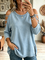 Women's Cold-Shoulder Strappy Denim Tunic Top