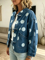 Women's Polka Dot Frog Button Denim Jacket
