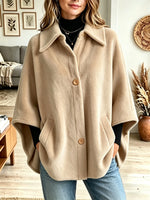 Women's Spread Collar Button-Front Fleece Cape Coat