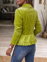 Vintage Elegant Velvet Patchwork Satin Ruffled Jacket