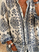 Retro Ethnic Pattern Art Print Casual Long Sleeve Cotton Linen Shirt