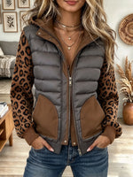 Women's Leopard Panel Hooded Puffer Jacket