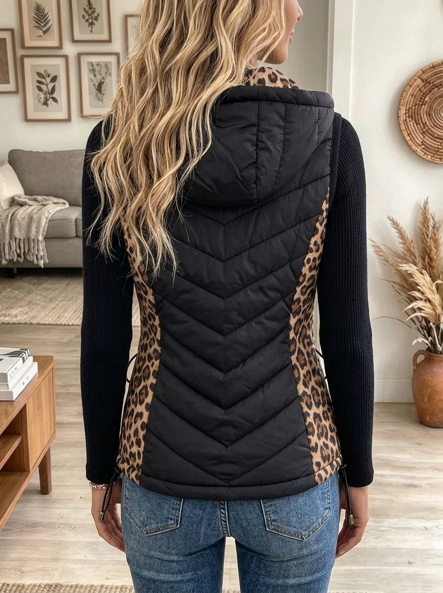 Women's Leopard Panel Hooded Puffer Jacket